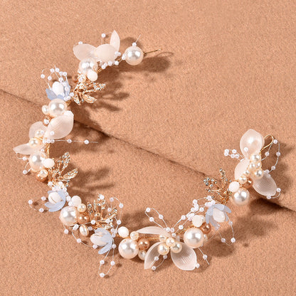 Bridal Pearl Handcrafted Wrist Flower and Headband Set