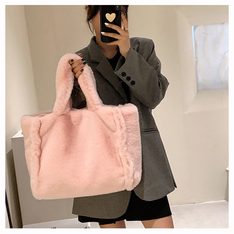 Winter Plush Tote Bag Trendy Large Capacity Shoulder Crossbody Handbag