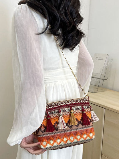 Trendy Woven Fringe Shoulder Bag Cotton