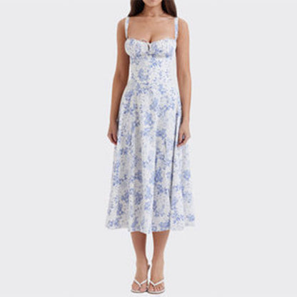 Floral Print Maxi Dress Gentle French Style Sleeveless Sundress