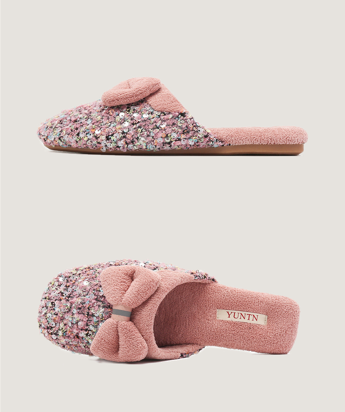 Elegant Sequins Plush Bow Knot Slippers
