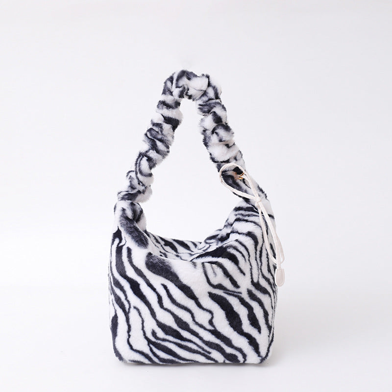 Retro Leopard Print Plush Shoulder Bag Large Capacity Crossbody Bag