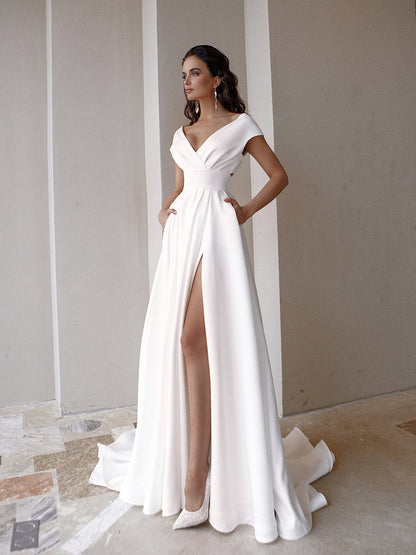 Women'S  New V-Neck Solid Dress Floor Length Skirt Evening Dress