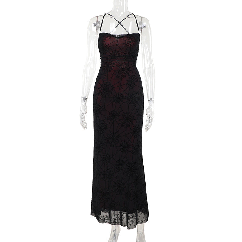 Spider Web Backless Summer Dress Sexy V-Neck