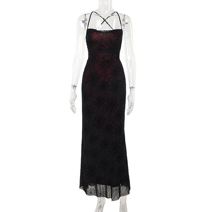 Spider Web Backless Summer Dress Sexy V-Neck