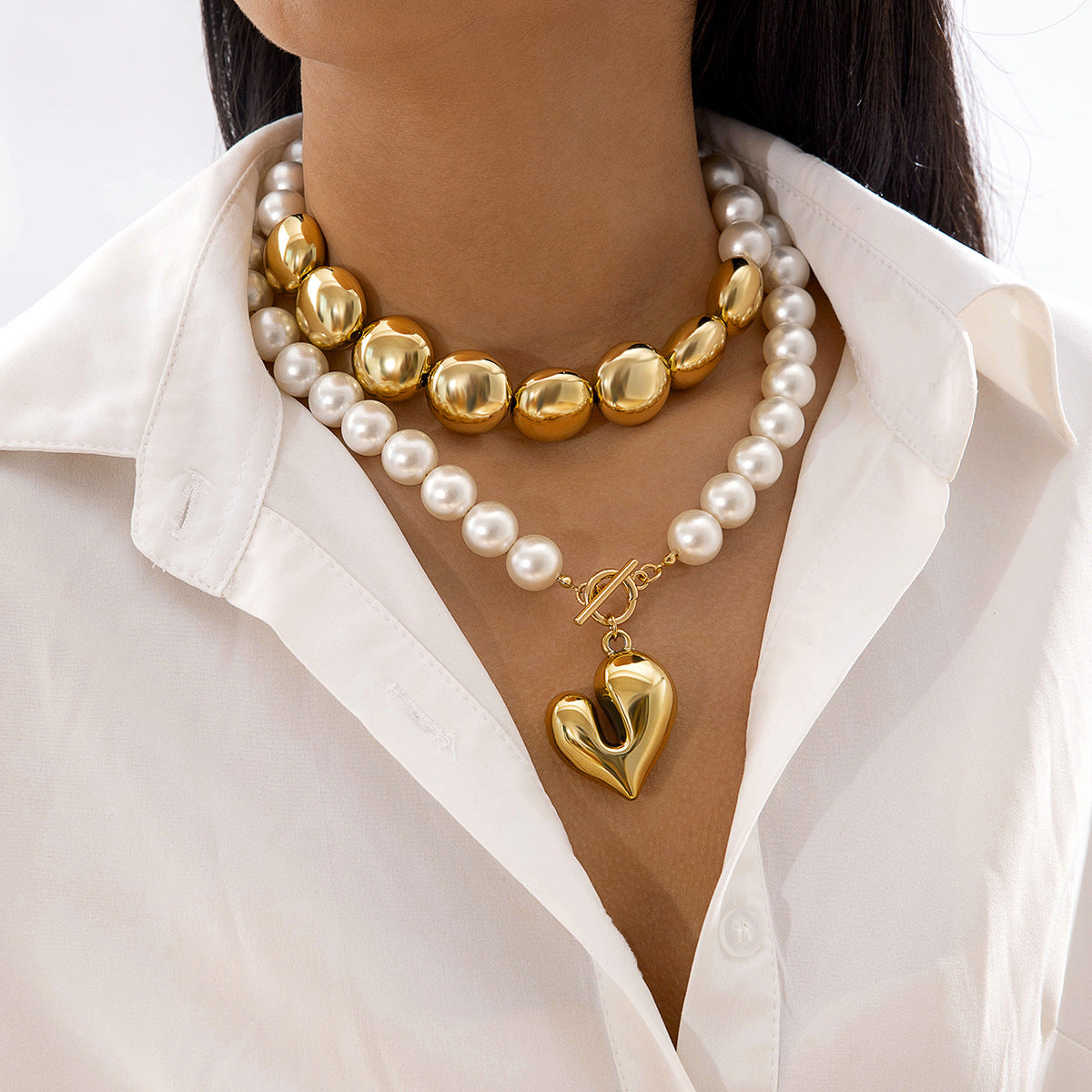 Trendy Ccb Letter Choker Necklace With Handmade Pearl Bow