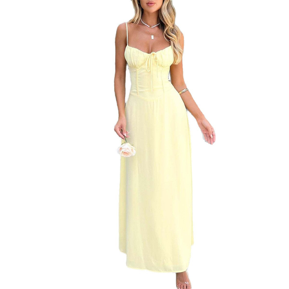 Elegant A-Line Maxi Dress Women's Sleeveless V-Neck