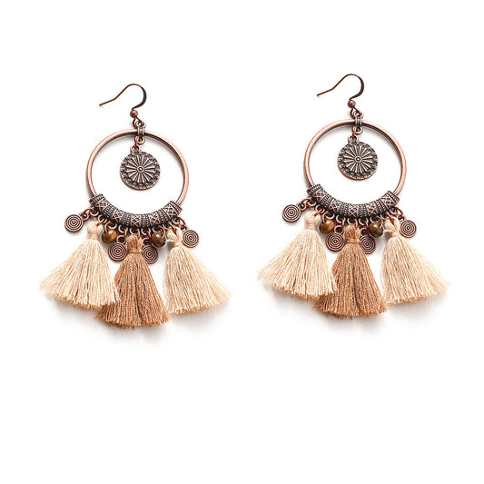 Bohemian Handmade Woven Tassel Earrings Trendy Versatile Jewelry