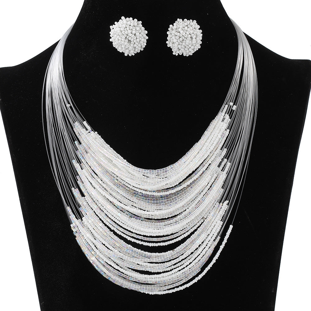 Bohemian Multi-Layer Beaded Necklace and Earring Set for Women