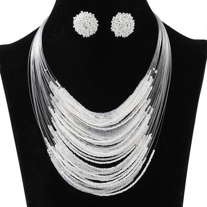 Bohemian Multi-Layer Beaded Necklace and Earring Set for Women