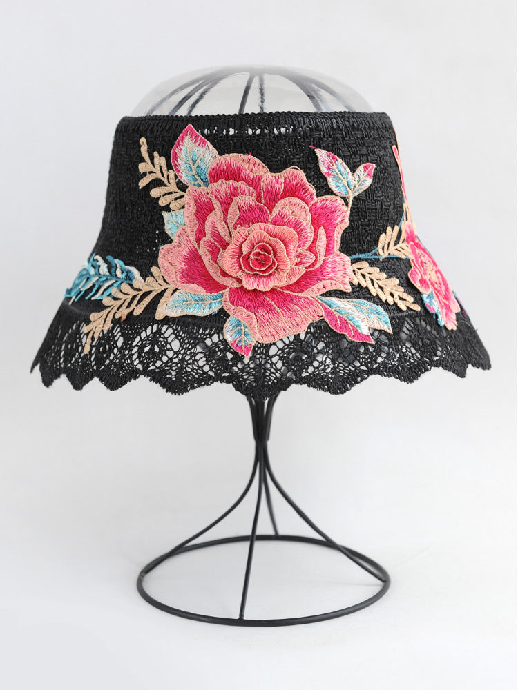 Spring And Summer Women'S Ethnic Style Embroidery Cotton Empty Top Beach Hat Sun Protection Face Sun Hat Foldable Sun Hat