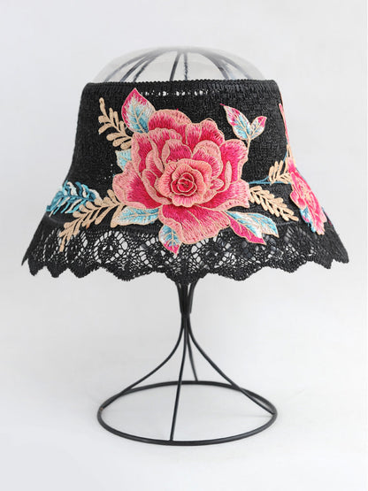 Spring And Summer Women'S Ethnic Style Embroidery Cotton Empty Top Beach Hat Sun Protection Face Sun Hat Foldable Sun Hat