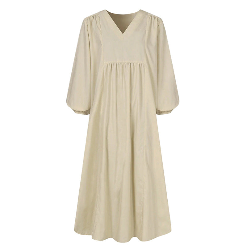 Fashion Women'S Cotton Loose Lantern Sleeve Dress