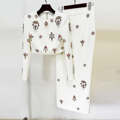 Trendy Beaded Short Sleeve Top And Long Skirt Set