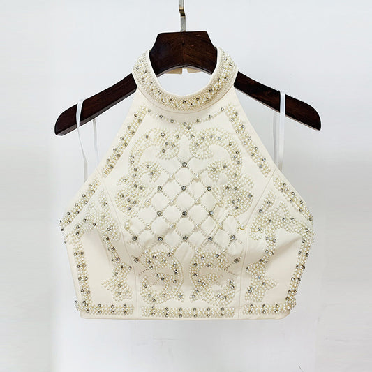 Beaded Sequin Halter Top Skirt Set Stylish Casual Outfits