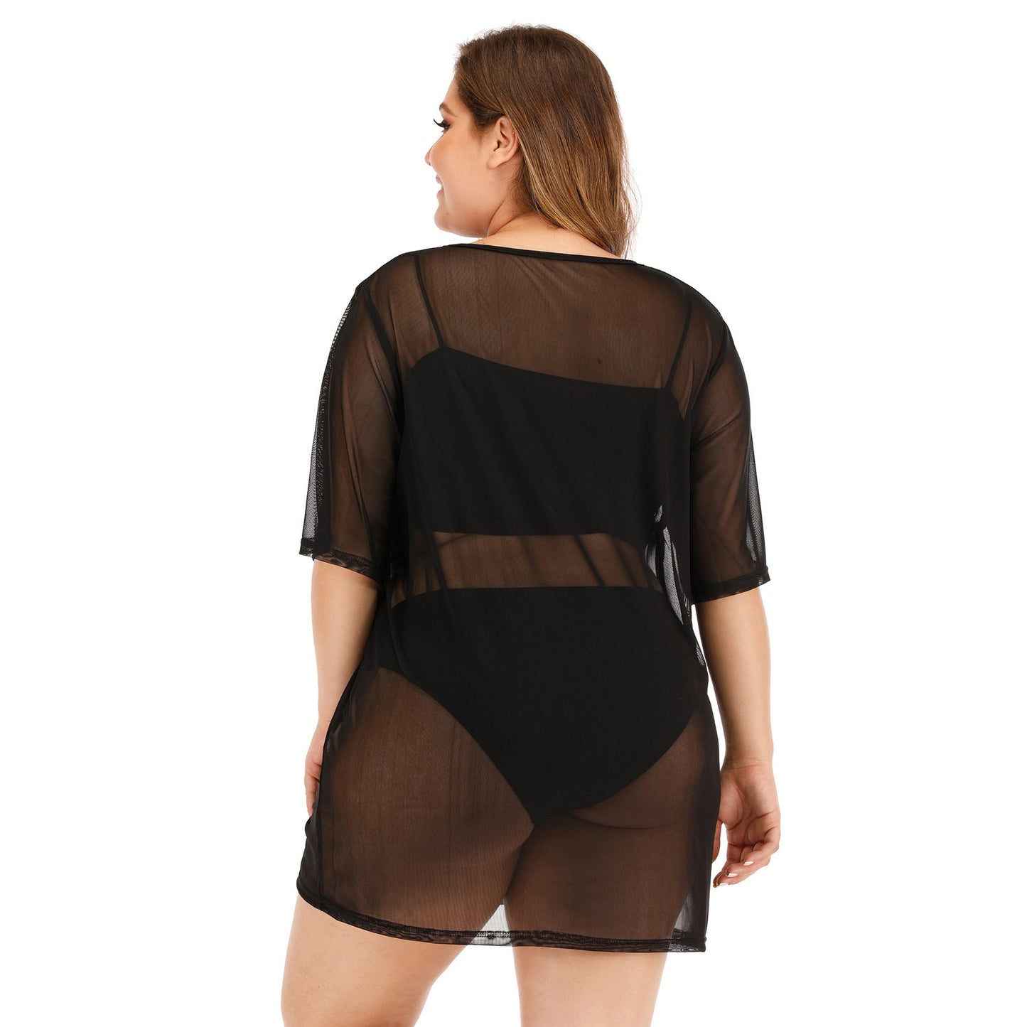 Plus Size Sheer Mesh Beach Cover-Up Dress For Women