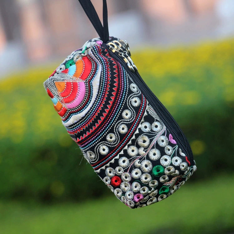Ethnic Bag Fashion Fabric Coin Purse Embroidered Multi-Layer Zipper Bag Clutch Bag