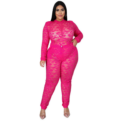 Sheer Lace 2-Piece Set Sexy Nightclub Outfit For Women