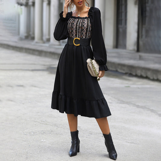 New Style Of Elegant Square Neck Design With A Sense Of Waist Closure Dress