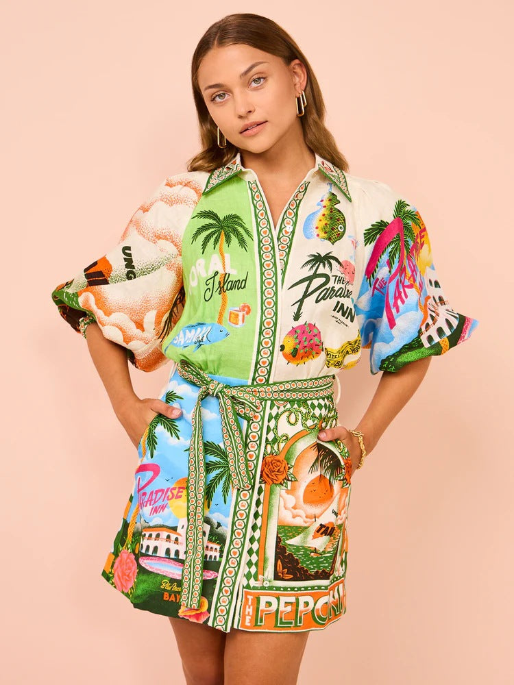 Floral Print Linen Midi Dress Elegant Casual Cardigan