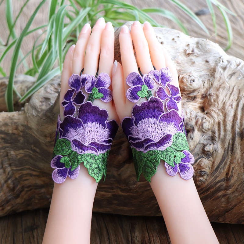 Ethnic Style Fabric Embroidery Bracelets Ethnic Style Hollow Out Embroidery Gloves Wrist Bracelets