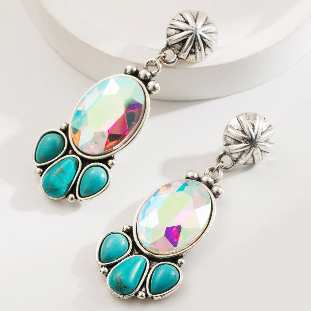 Fashion Vintage Bohemian Turquoise Earrings Stylish Floral Design