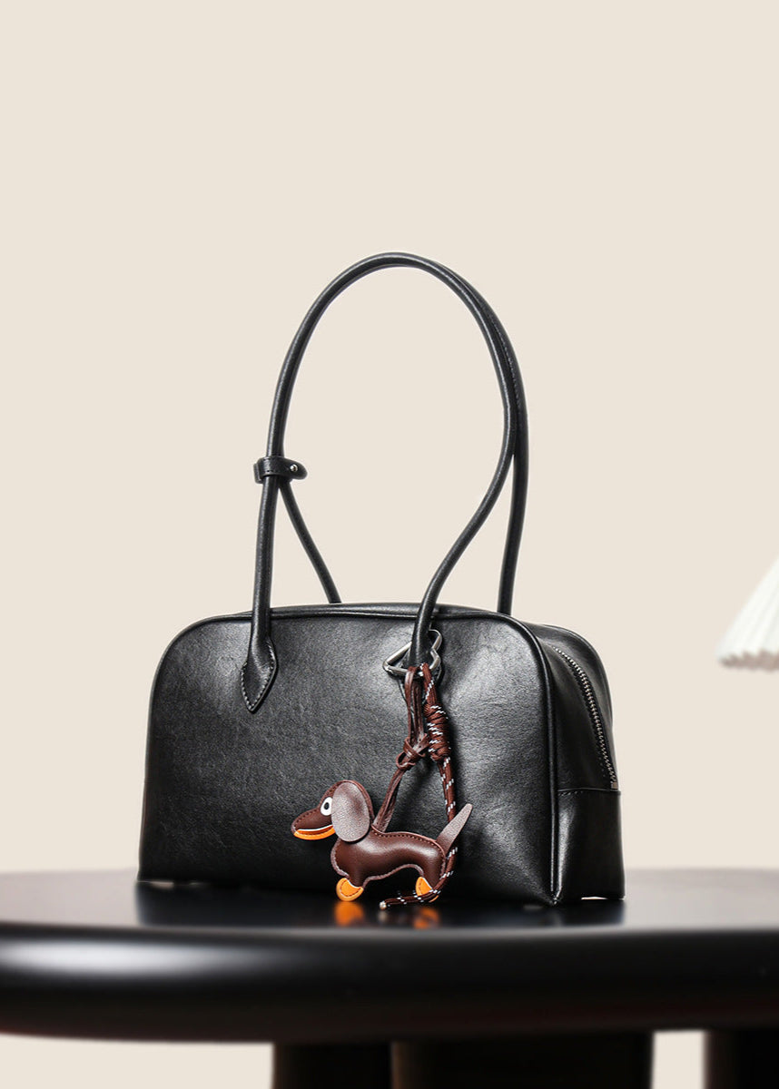 Faux Leather Structured Tote Bag With Charm