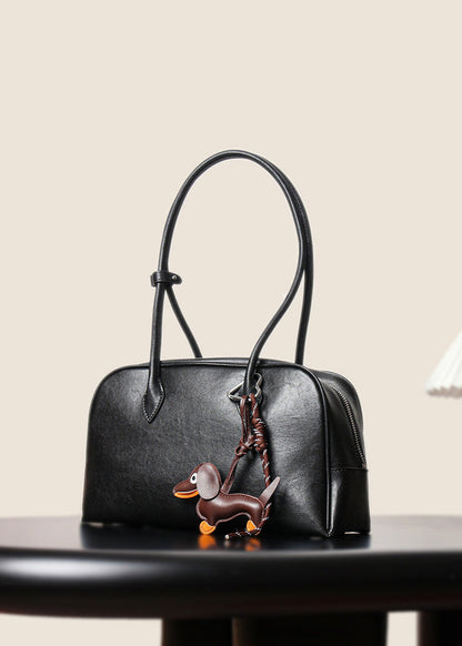 Faux Leather Structured Tote Bag With Charm