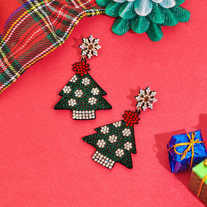 Trendy Enamel Christmas Theme Rhinestone Dangle Earring