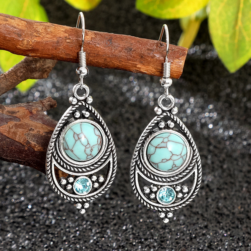 Trendy Ethnic Style Colorful Turquoise Drop Earrings