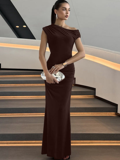 Fitted Elegant Solid Color Sleeveless Midi Dress
