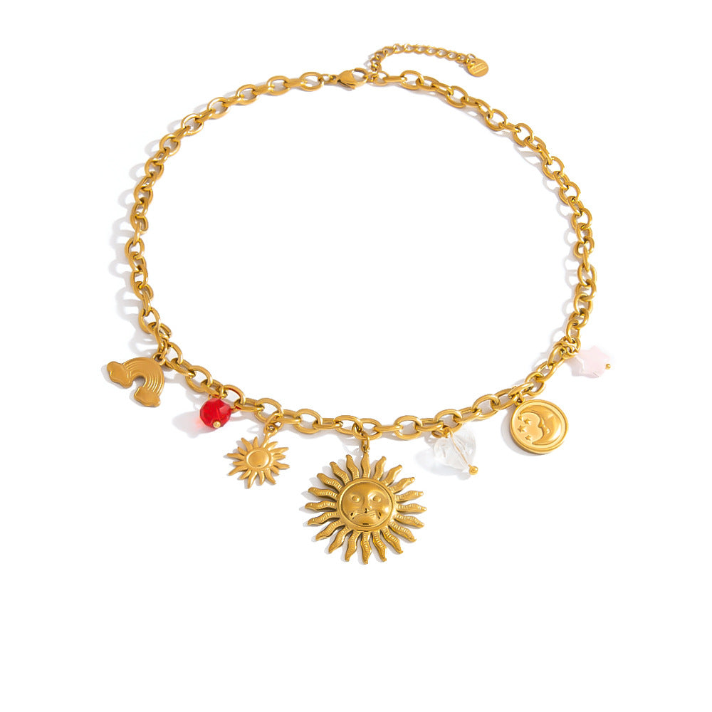 Trendy Sun and Star Stainless Steel Necklace 18K Gold Plated Choker