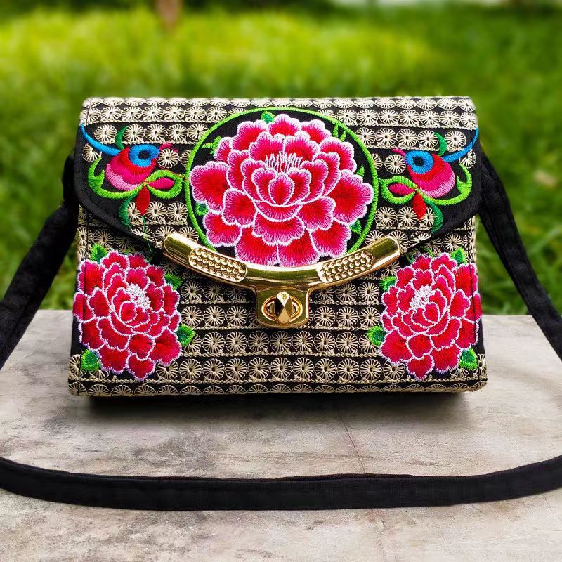 The New Embroidered Ethnic Bag, Mobile Phone Change Bag, Double-Layer Small Bag, Women'S Clutch Bag
