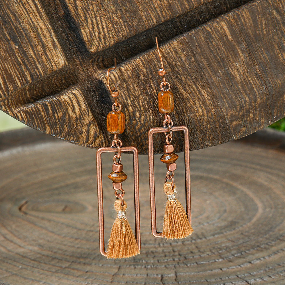 Bohemian Vintage Brown Earring Set Geometric Tassel Earrings