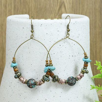 Retro Handmade Beaded Circle Earrings for Women Bohemian Style