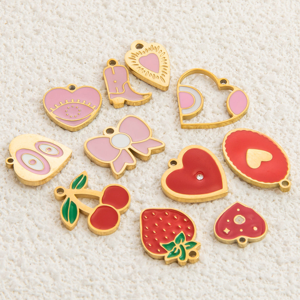 Cute Heart Pendant Stainless Steel Necklace with 18K Gold Plating