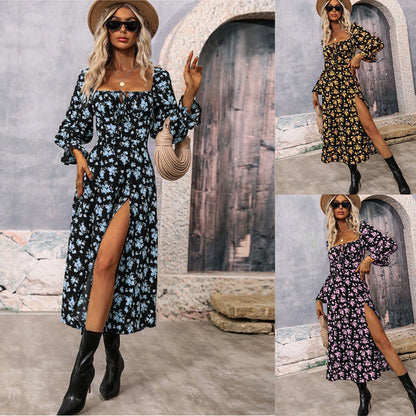 Autumn/Winter New Printed Long Sleeve Backless Bohemian Dress For Women