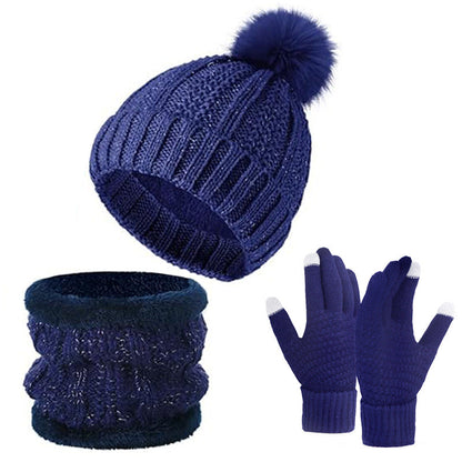 Winter Knitted Warm Gloves, Hat, Scarf Set - Thickened Cozy Design