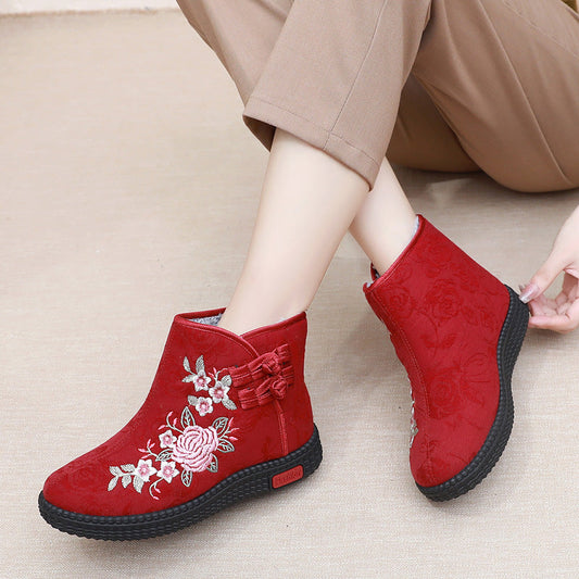 Cloth Shoes, Women'S Cotton Shoes, Winter Plush Insulation, Mother'S Shoes, Retro Ethnic Style Embroidered Shoes, Short Boots, Grandmother'S Shoes
