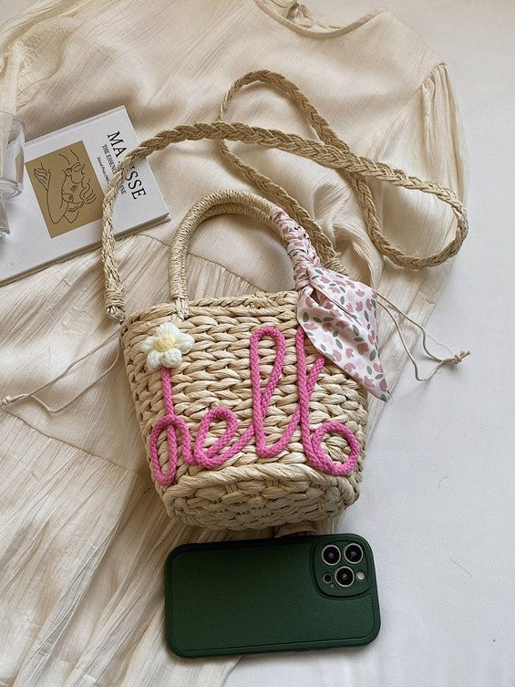 Trendy Beach Tote Bag With Letter Decoration And Scarf