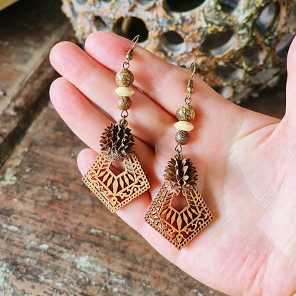 Geometric Bohemian Hollow Wood Earrings for Women