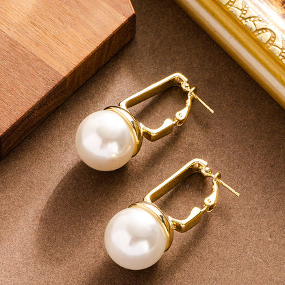 Fashion Pearl Earrings Stylish Geometric Design 925 Silver Needle