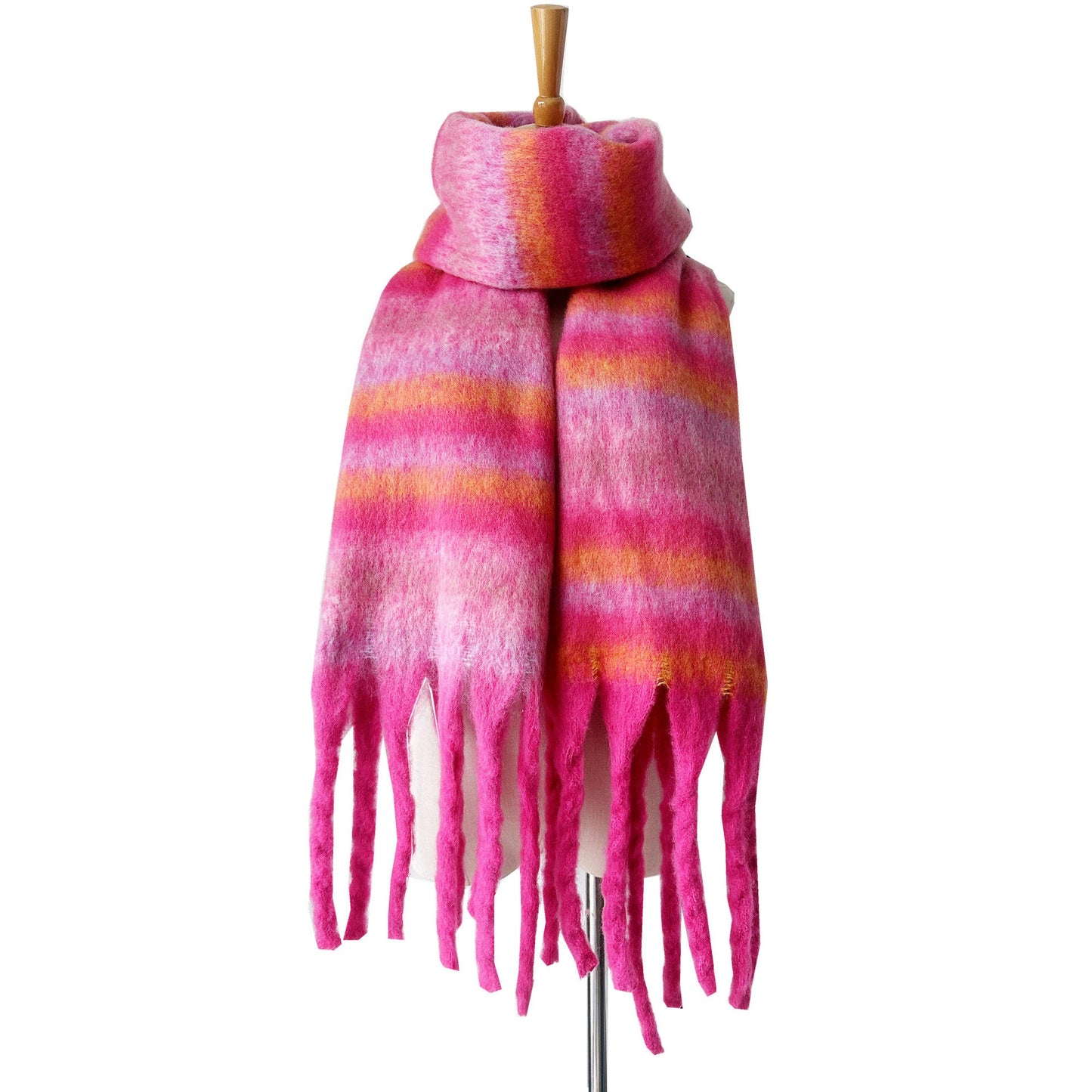 Winter Striped Oversized Thick Soft Tassel Scarfs