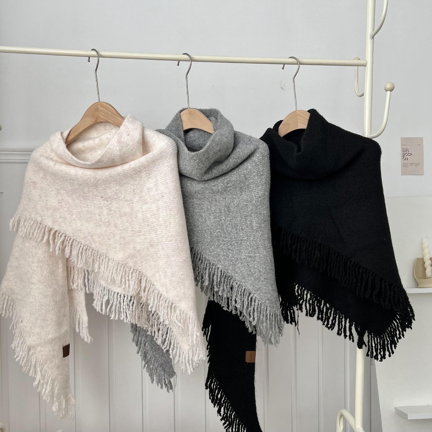 Tassel Solid Color Knit Shawl Scarve