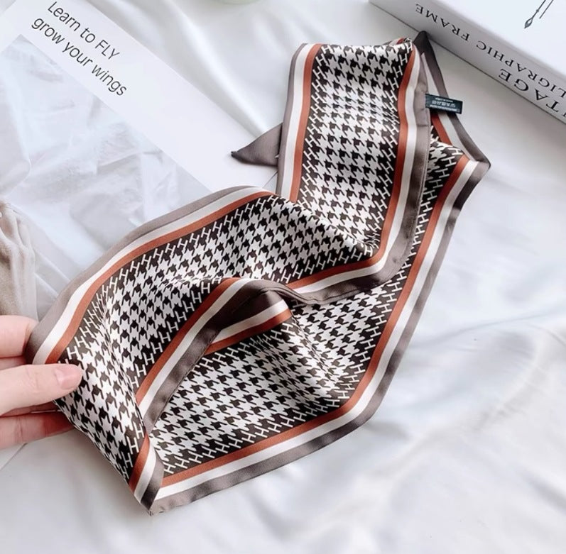 Vintage Houndstooth Long Satin Scarf