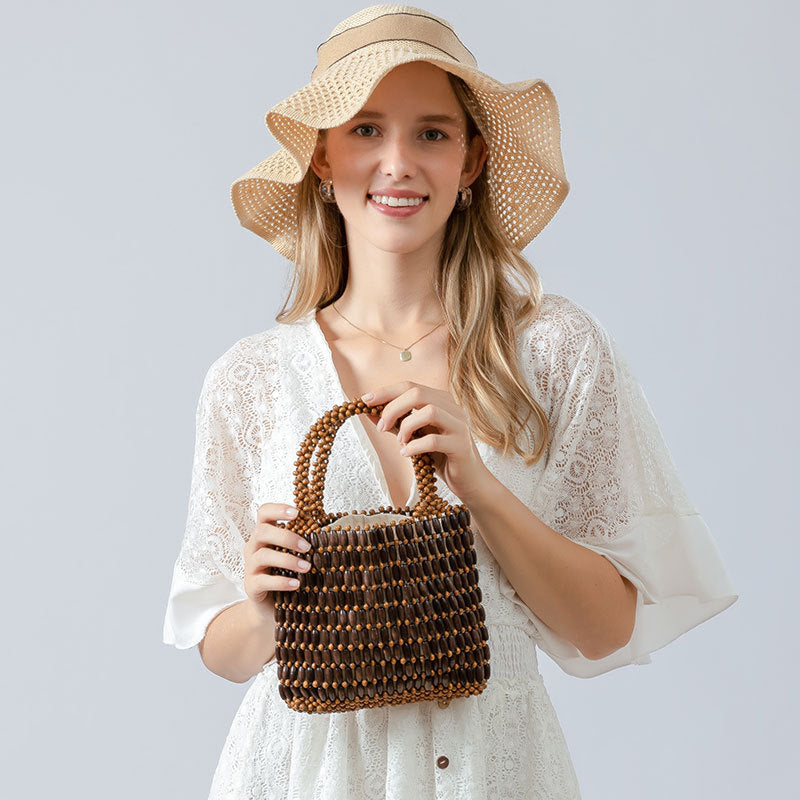 Handmade Wooden Bead Woven Handbags