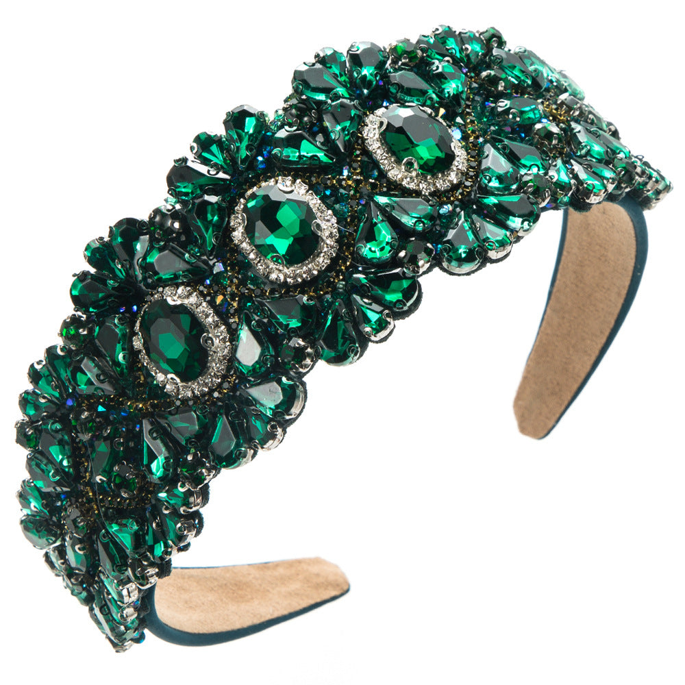 Baroque Style Wide Headband with Colorful Rhinestones
