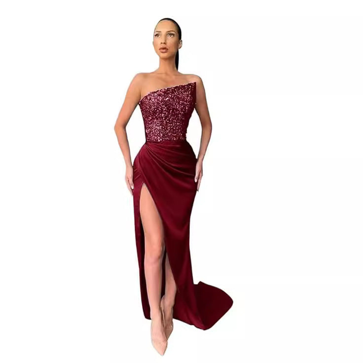 Green Sequin Long Sleeve Less Evening Dress
