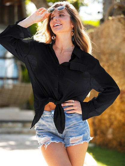 Knitted Button Shirt For Women - Sun Protection Beach Cover-Up