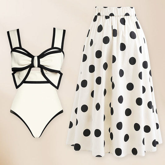 Polka Dot Bow Swimwear Skirt Cover
